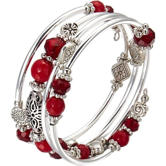 Stackable Beaded Bracelets for Women Boho Wrap Silver Layered Fashion Jewelry - Picture 2 of 6